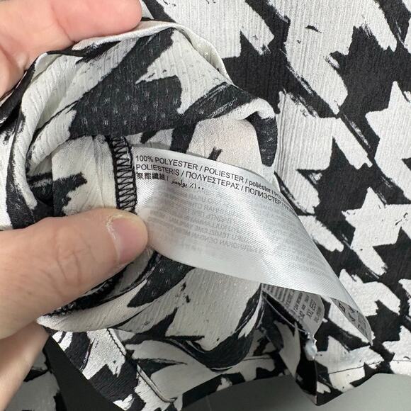 MNG Mango Women's Retro Glam Houndstooth Blouse - Size 12 - Preppy Long Sleeve - Picture 5 of 6